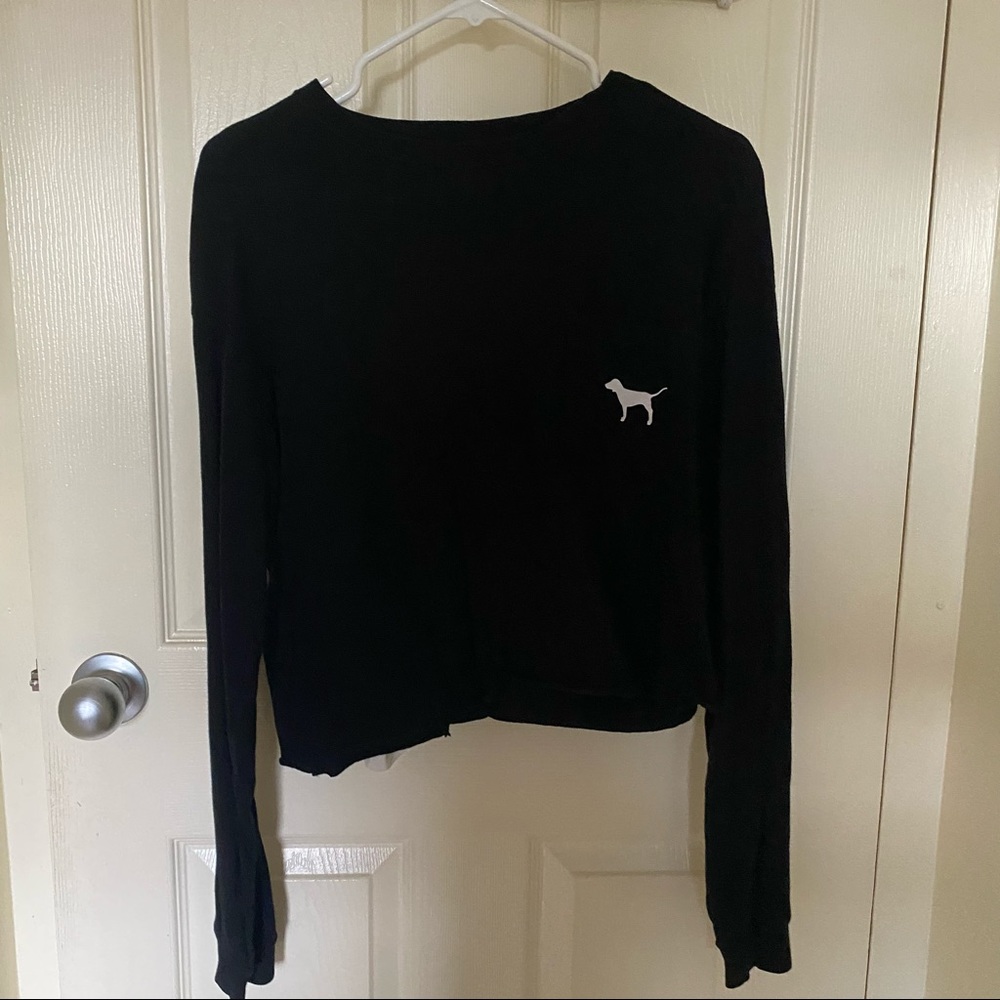 PINK cropped black long sleeve with pocket